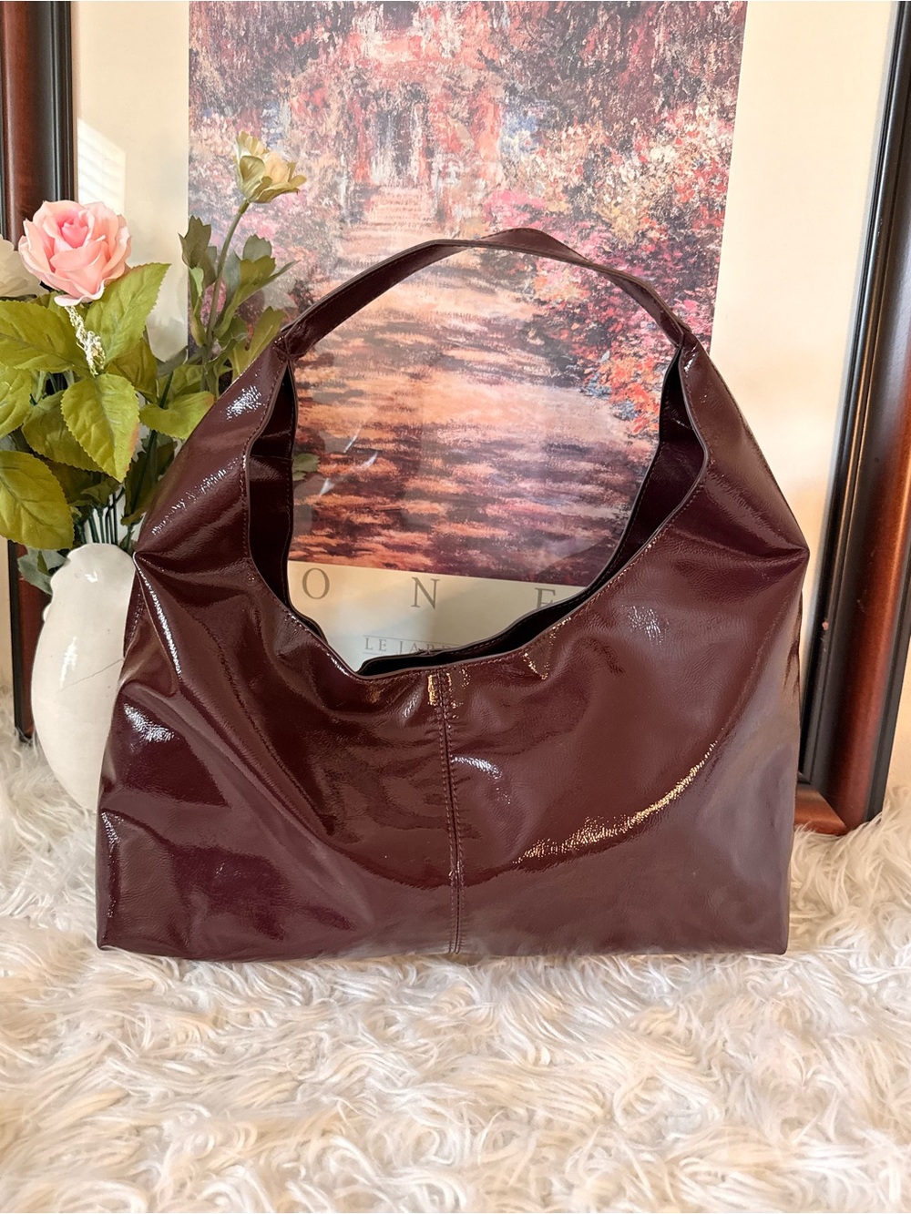 ZARA Vintage-Glossy Burgundy Women’s Shoulder Bag